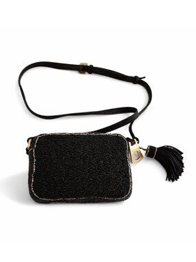 Maliparmi Black Beaded Shoulder Bag w/ Tassel Detail